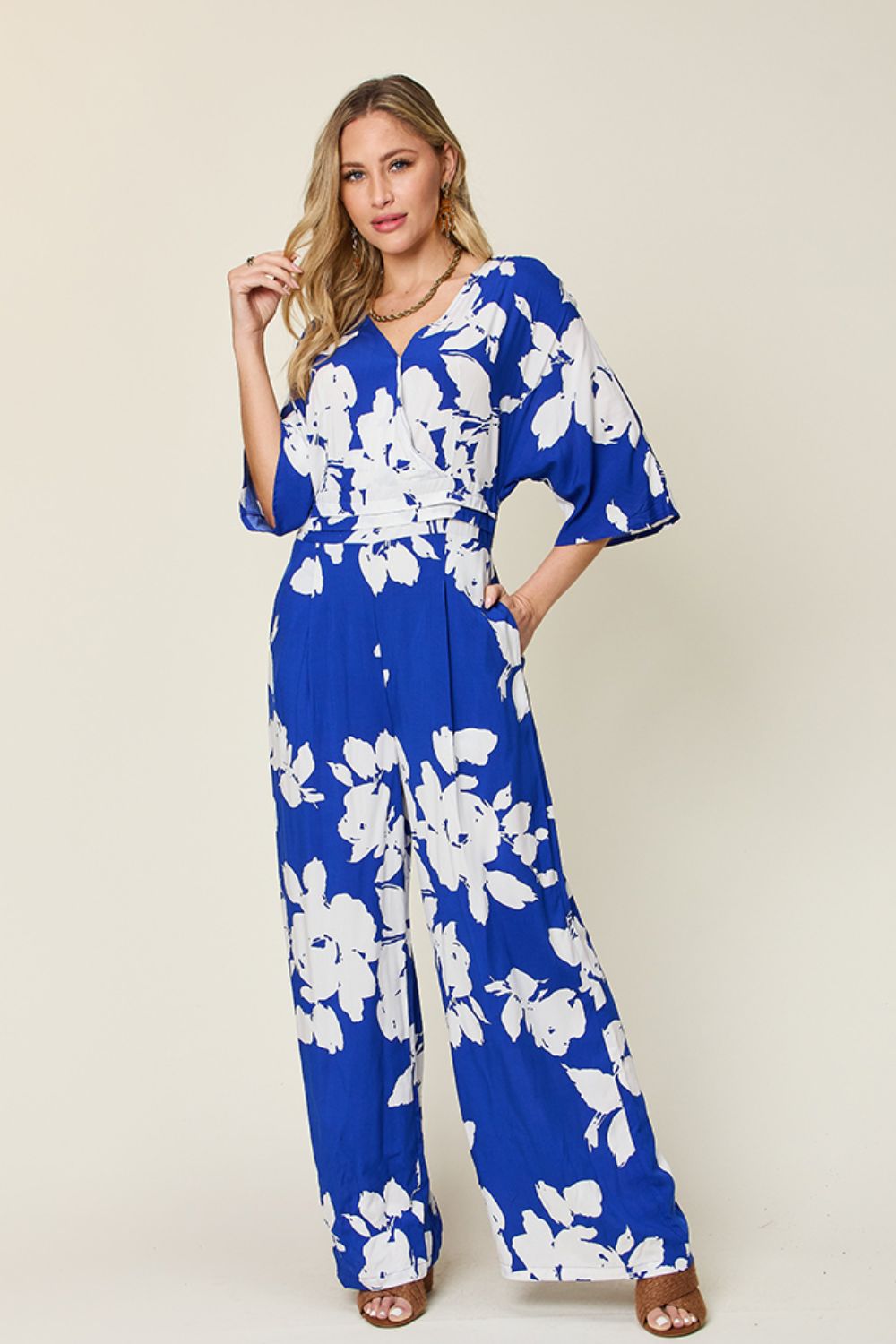 Printed Tie-Back Wide-Leg Jumpsuit