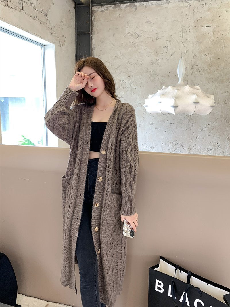 Mid-Length Mohair Knitted Cardigan Jacket for Women