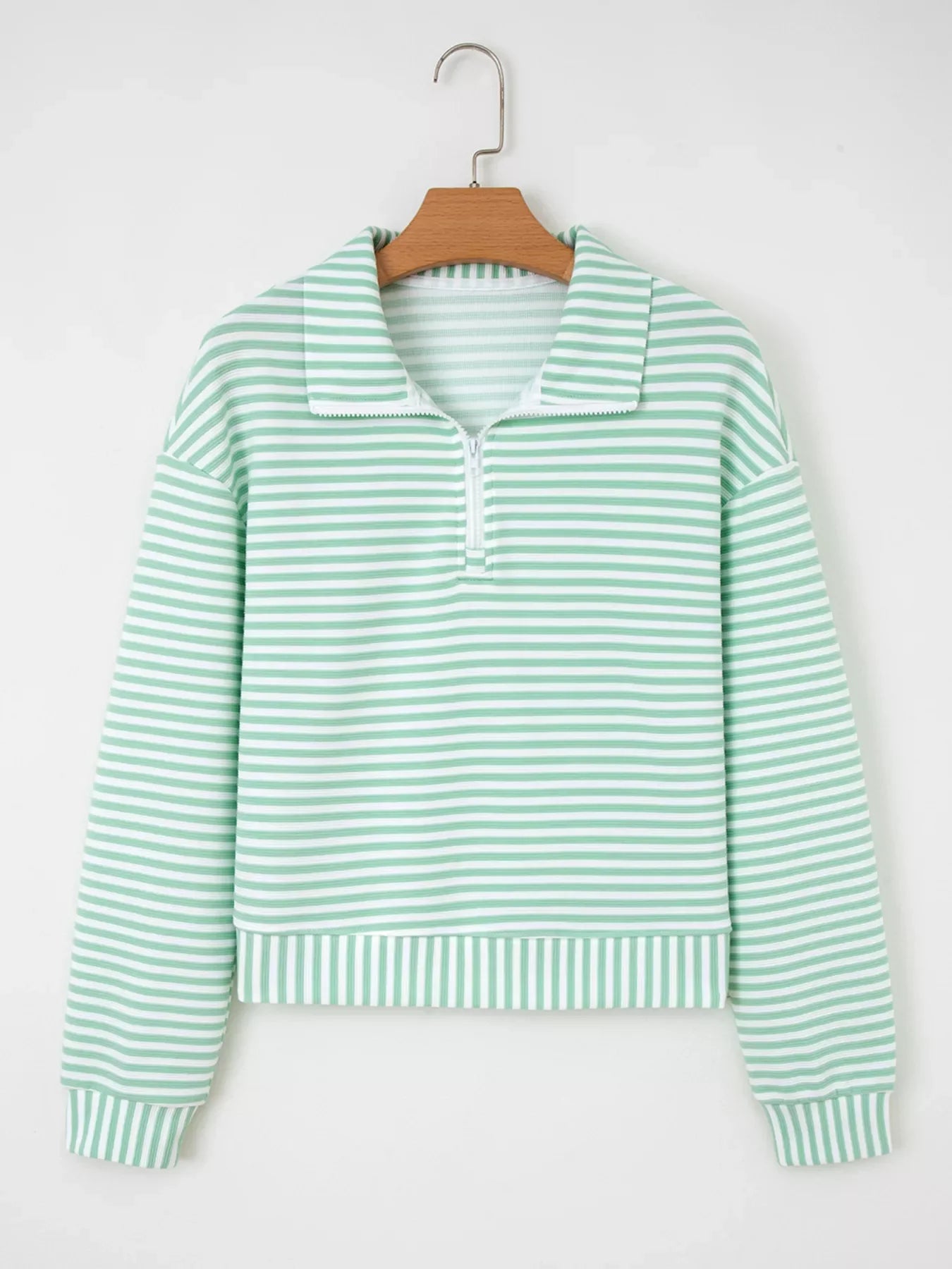 Stripe Quarter Zip Collar Long Sleeve Top