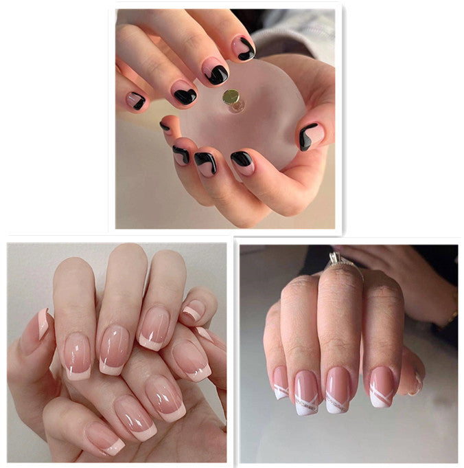 Oblique French Wearing Manicure Finished Fake Nails