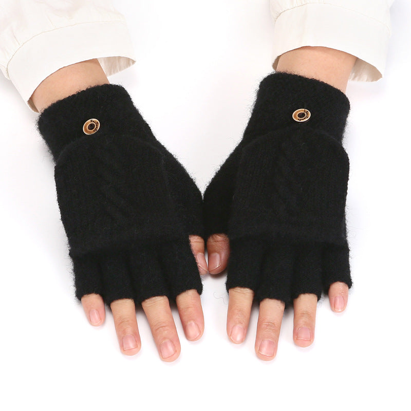 Women's Korean-style Thickened Thermal Knit Gloves In Solid Colors For Winter
