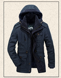 Men's Thick Cotton Jacket with Hood for Winter