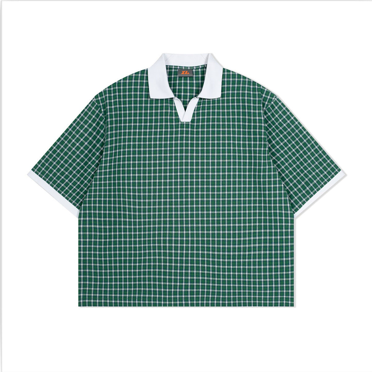 Mens Summer Thin Color-Block Plaid Lapel Short-Sleeve Shirt