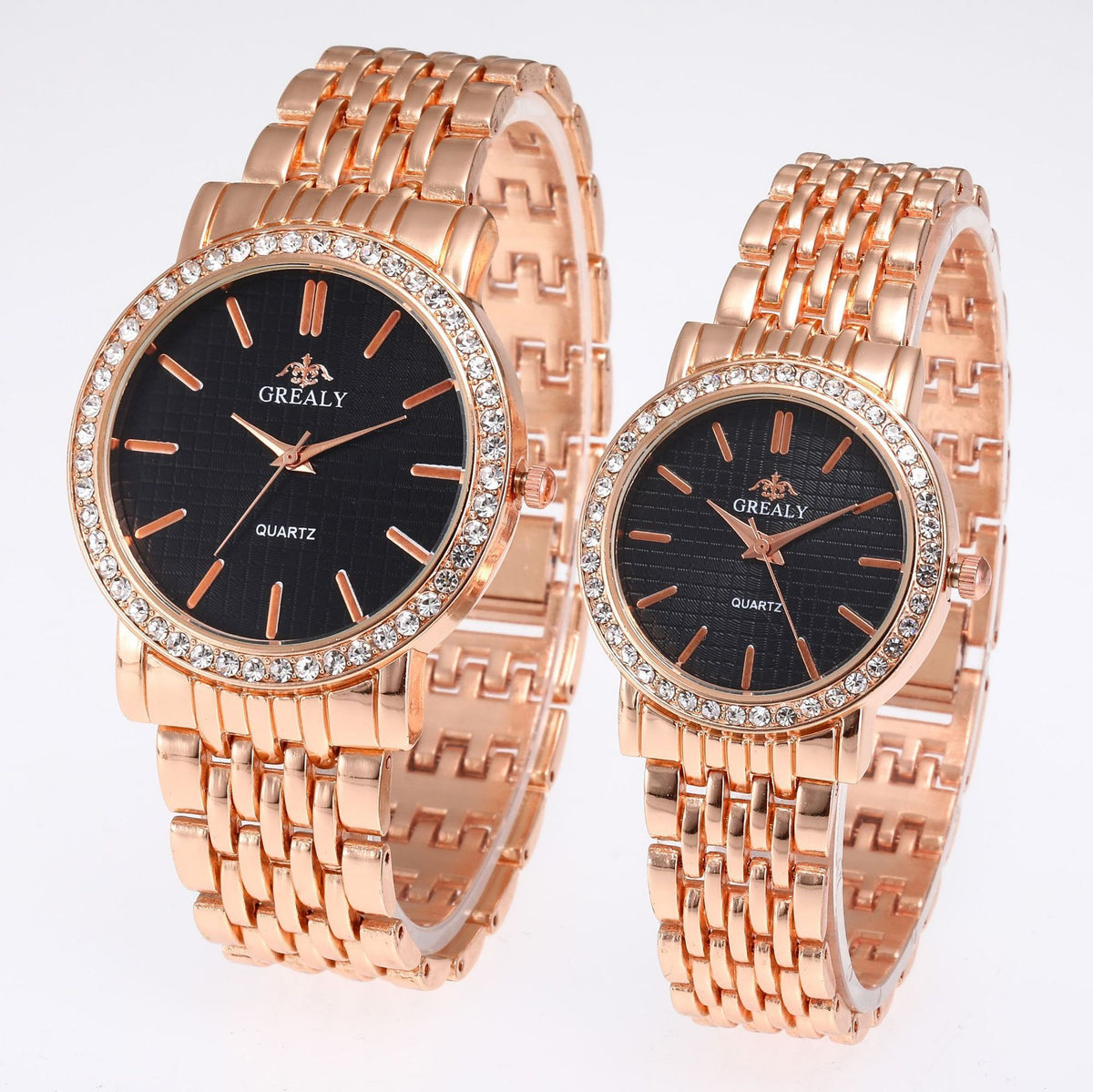 Simple Casual Quartz Watch with Steel Strap and Diamond Detailing