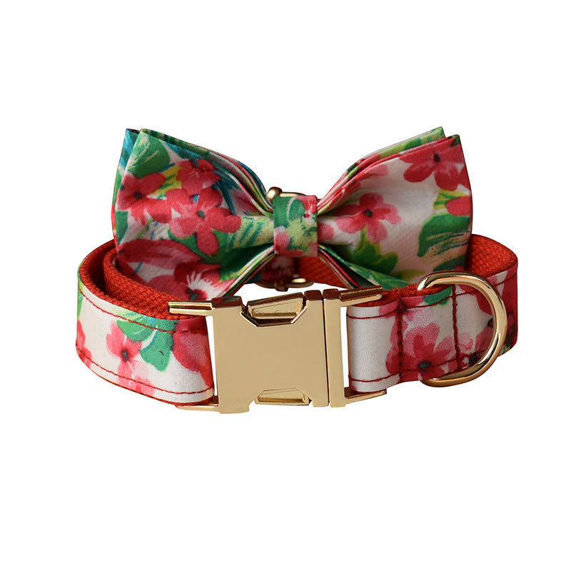 Red Floral Print Dog Leash Collar