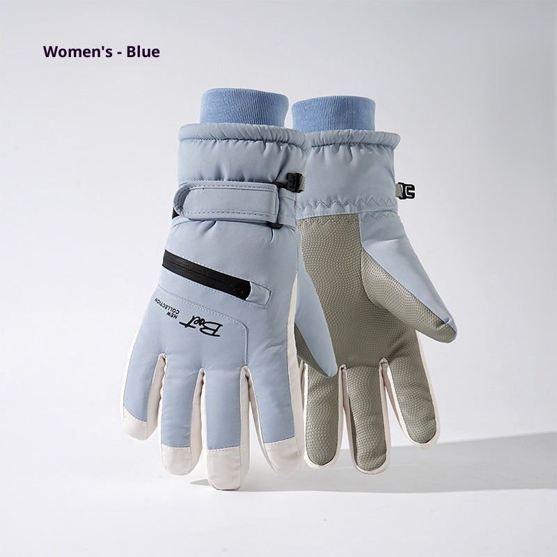 Winter Fleece-lined Thickened Men's And Women's Skiing Gloves Thermal And Windproof