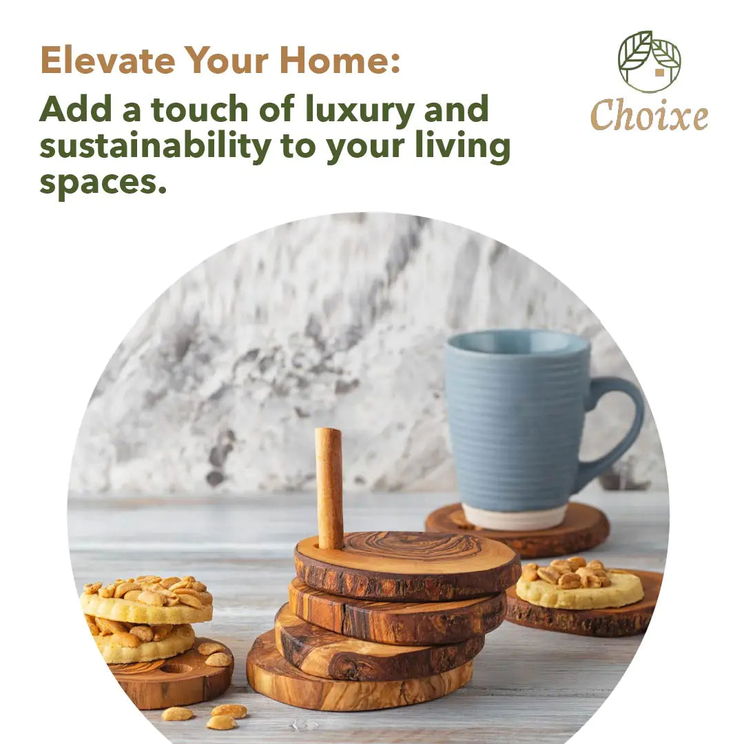 Style Loft Collection 7 Piece Olive Wood Coaster Set with Holder