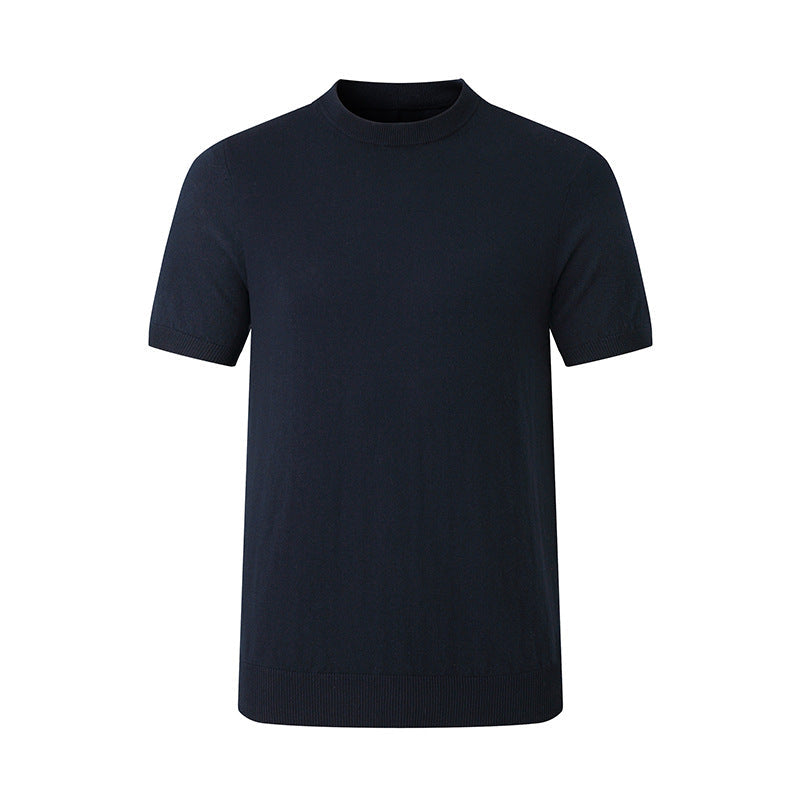 Pure Cotton Yarn Knitted Men's Short-sleeved T-shirt Round Neck
