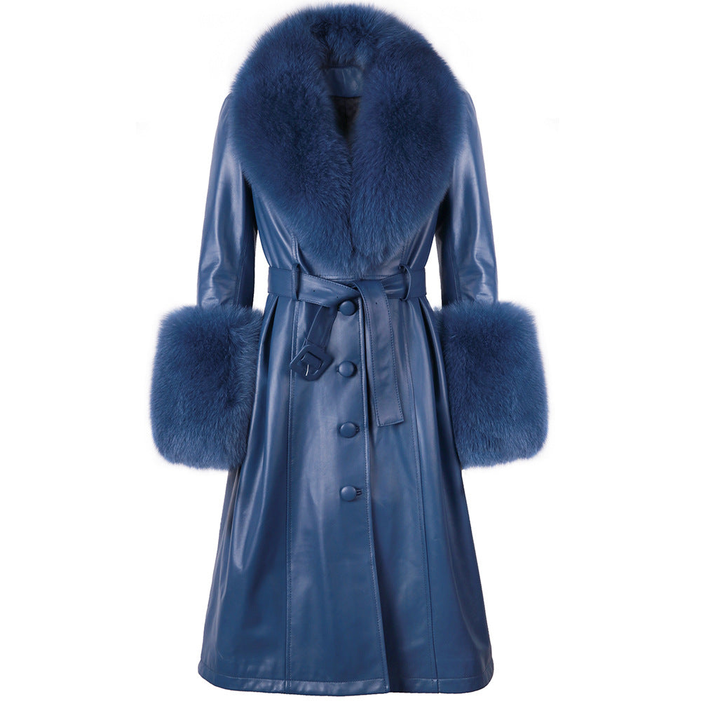 Slim-fit Leather Sheepskin Fox Fur Coat