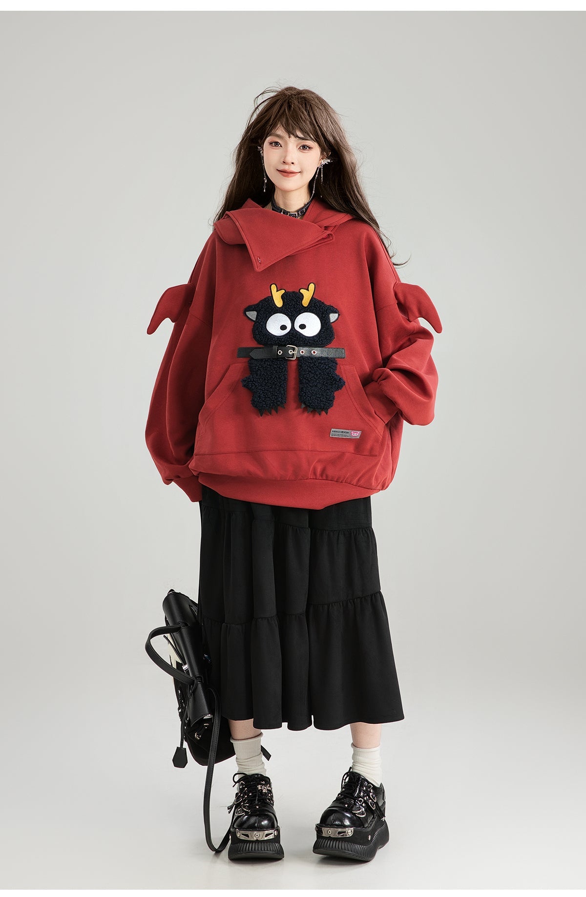 Girl Like Cartoon Embroidered Hooded Sweatshirt For Women