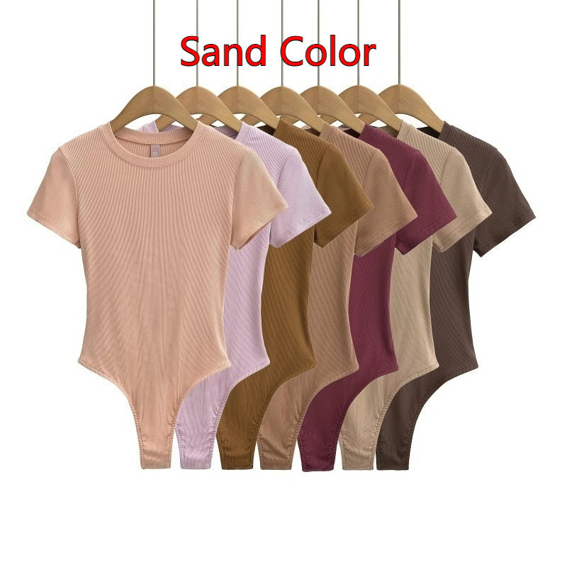 Neck Short Sleeve Rompers Slim Fit Slimming T-shirt Top