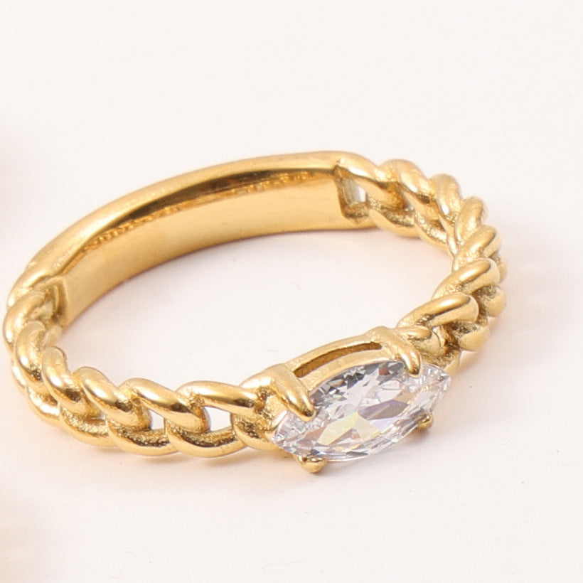 Gold Plated Titanium Steel Zircon Chain Ring