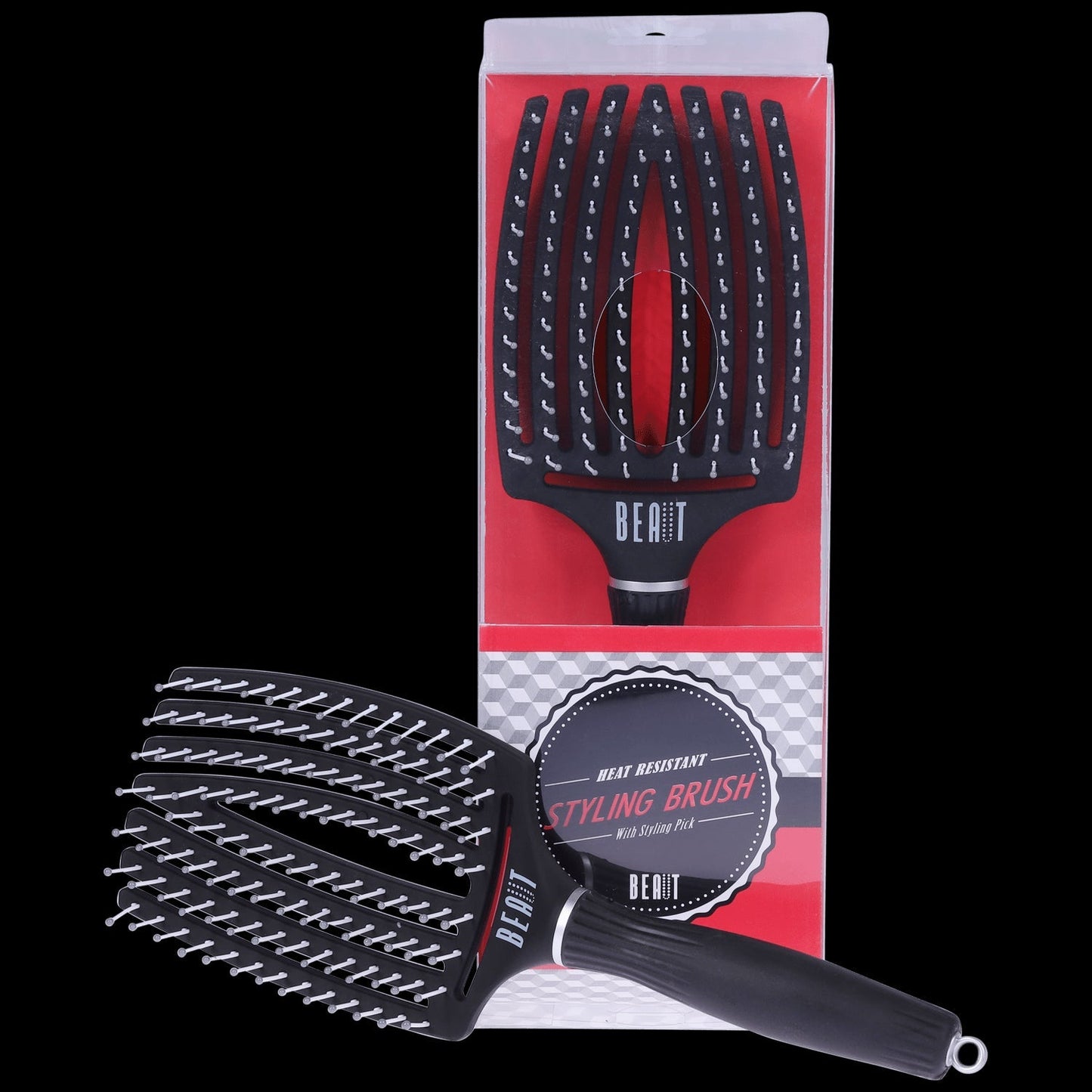 BEAUT Heat Resistant Stylilng Brush w/styling Pick