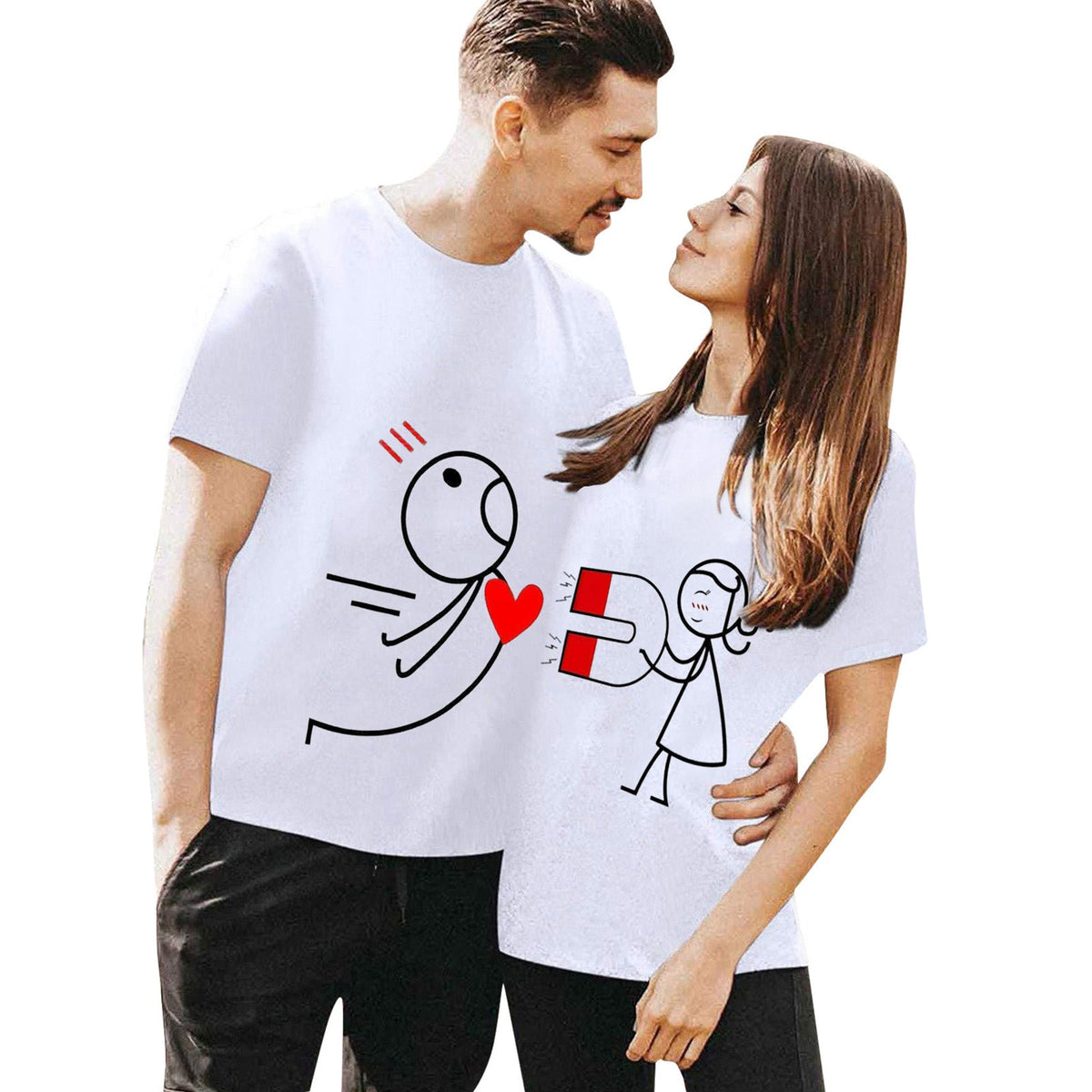Couple Wear Simple Stroke Printing Short Sleeve