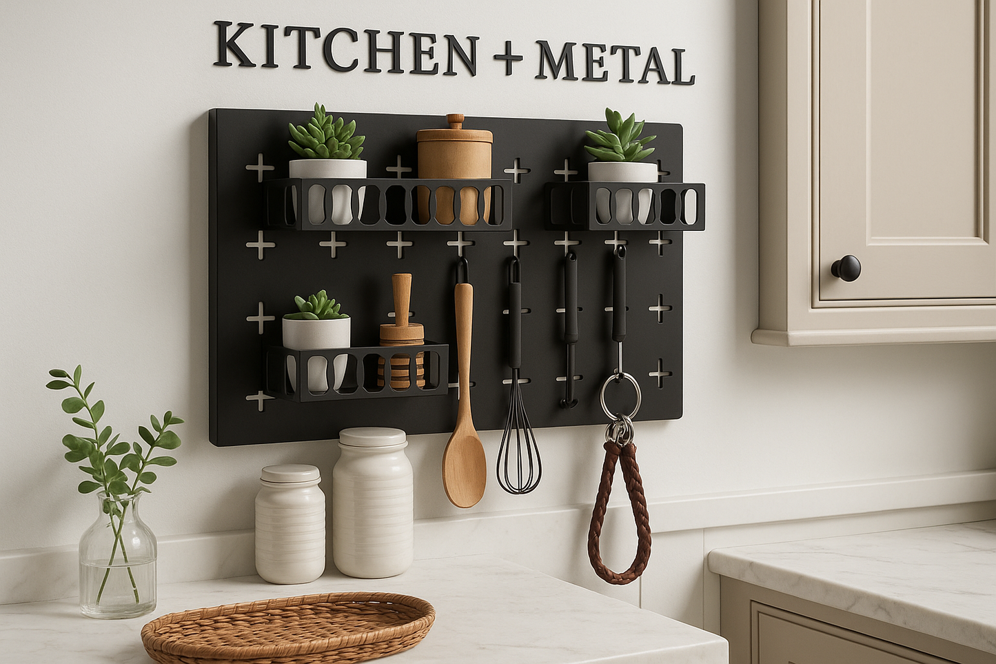 Gold Key Hook With 3 Adjustable Baskets And 3 Hooks For Wall Storage | Home Decor | Kitchen + Metal