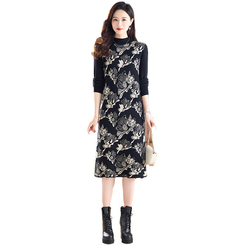 Jacquard Plus Size Wool Dress Women