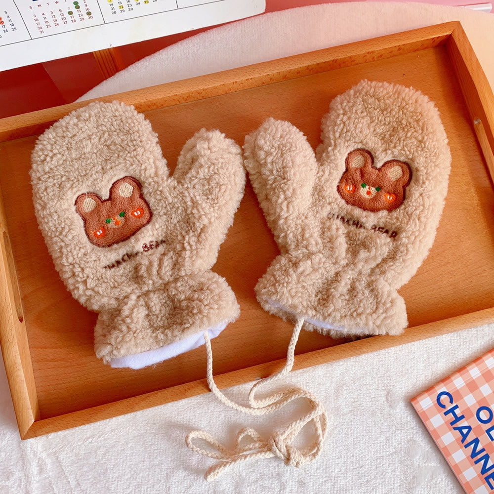 Plush Gloves Fleece-lined Thick Windproof Warm Plush Full Finger Halter
