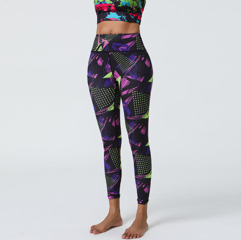 Womens High-Waisted Stretchy Printed Athletic Yoga Fitness Pants