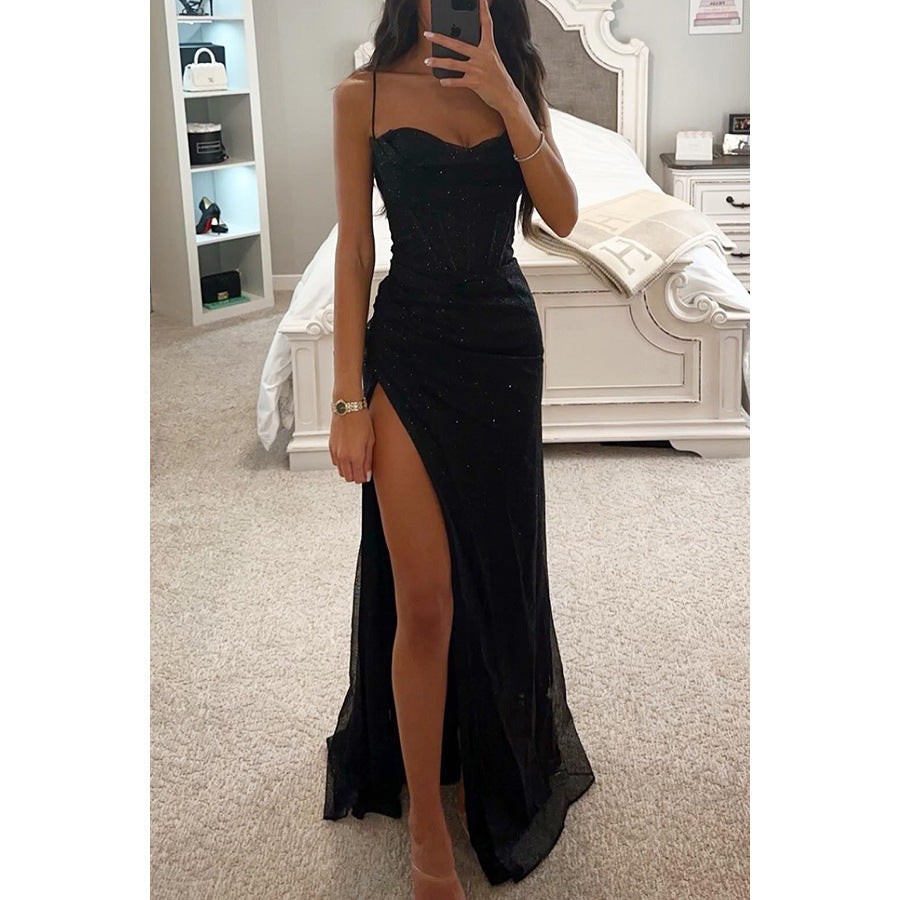 Sexy Split Suspender Dress Fashion Evening Party Slim V-neck Long Dresses Summer Clothing For Women