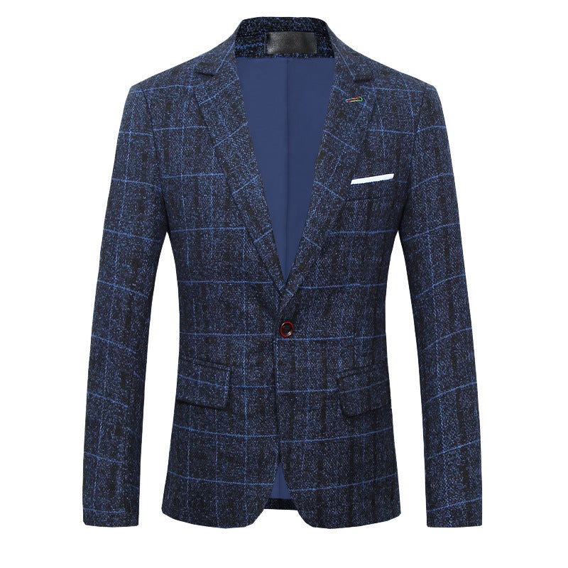 Men's Slim Fit Plaid Wool Suit Jacket S-5XL