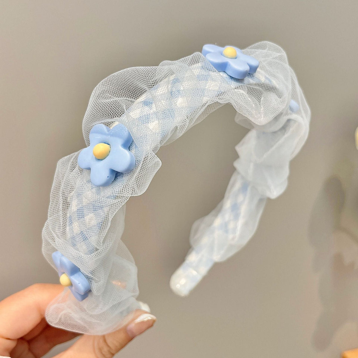 Pearl Mesh Small Flower Hair Band Blue Color