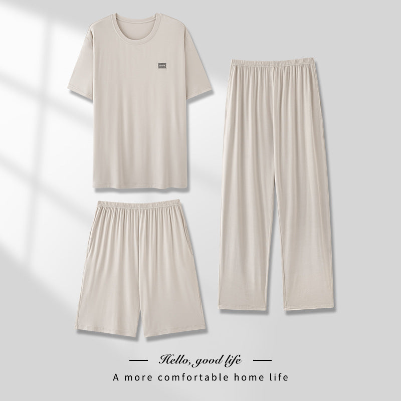 Men's Pajamas Thin Spring And Summer Modal Short-sleeved Trousers Three-piece Home Wear Suit