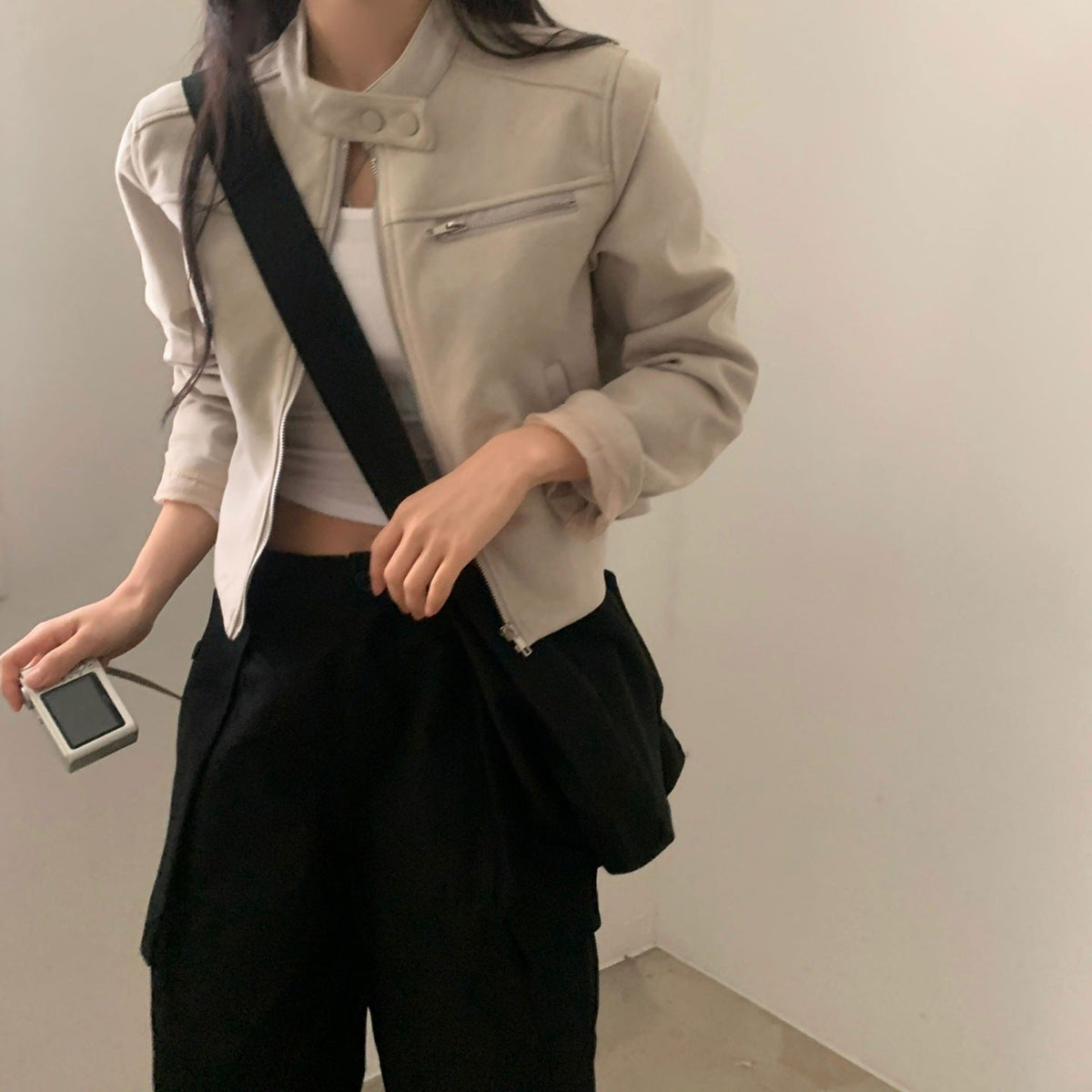 High Waist Short Jacket Suede Motorcycle Top