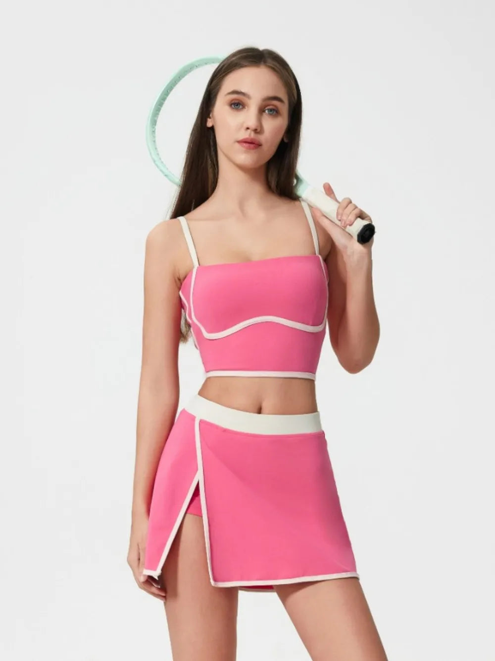 Millennia Contrast Trim Square Neck Active Cami with Detachable Chest Pads