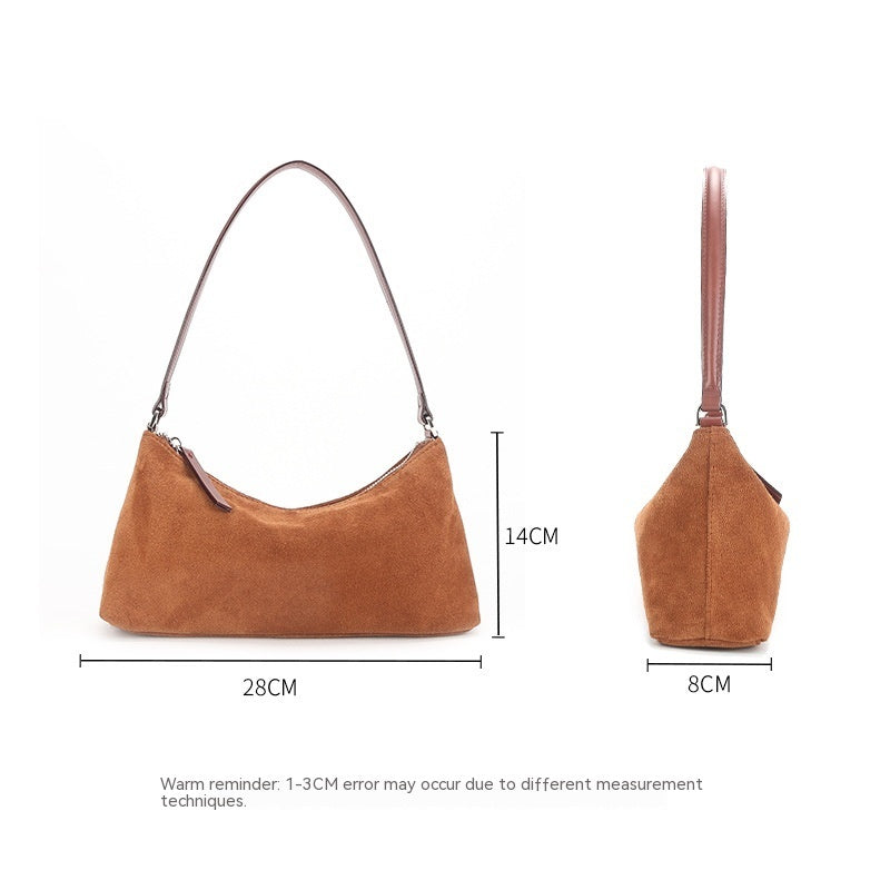 Retro Matte Top-grain Leather Niche Suede Shoulder Bag