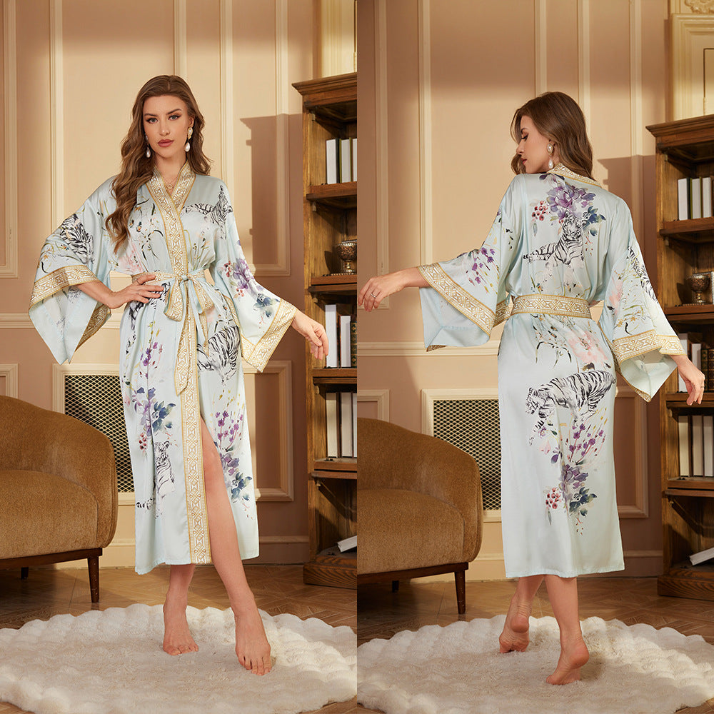 Satin Womens Nightgown Long Bathrobe Long Sleeve Sleepwear