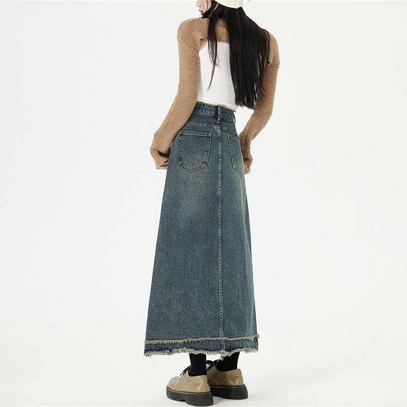 Retro Fashion Hip Denim Long Skirts Women
