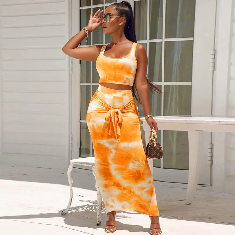 Style Loft Collection 14 of February Two-Piece Tie-Dye Crop Top Skirt Set