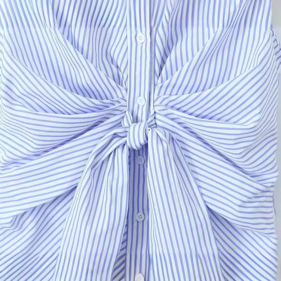 Halter-neck Knotted Striped Top For Women