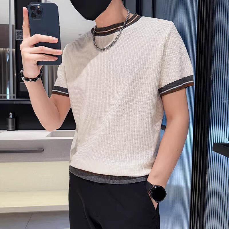 Men's Ice-silk Color-block Knit Top