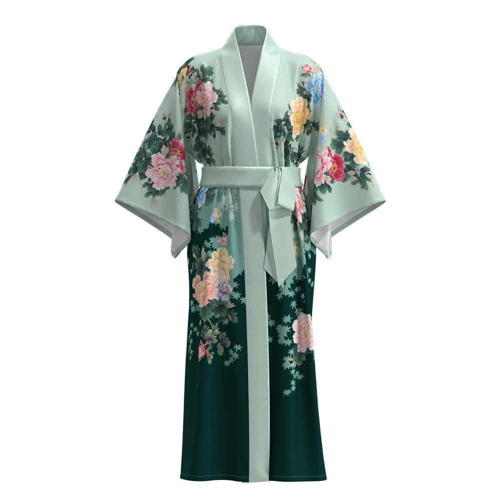 Satin Womens Nightgown Long Bathrobe Long Sleeve Sleepwear