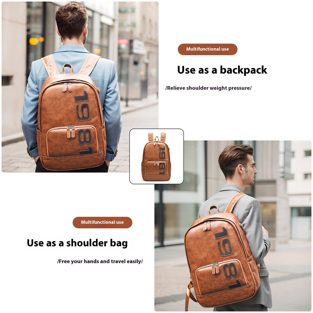 High-Sense Large Capacity Leather Travel Backpack