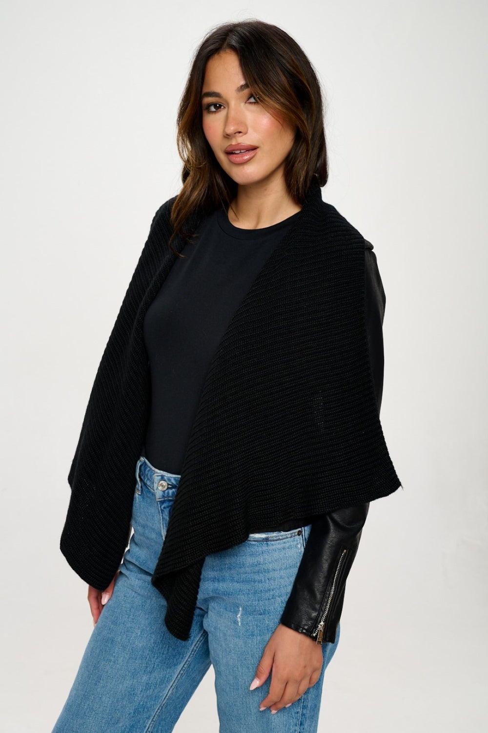Women's Knit Collar Faux Leather Crop Jacket