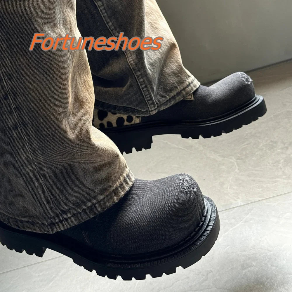 Shallow Patchwork Round Toe Retro Style Platform Shoes