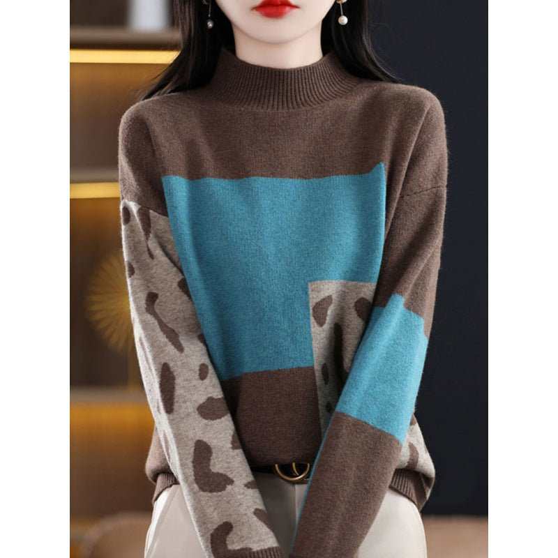 Womens Half-Turtleneck Color-Block Base Layer Top Extra-Soft And Thick