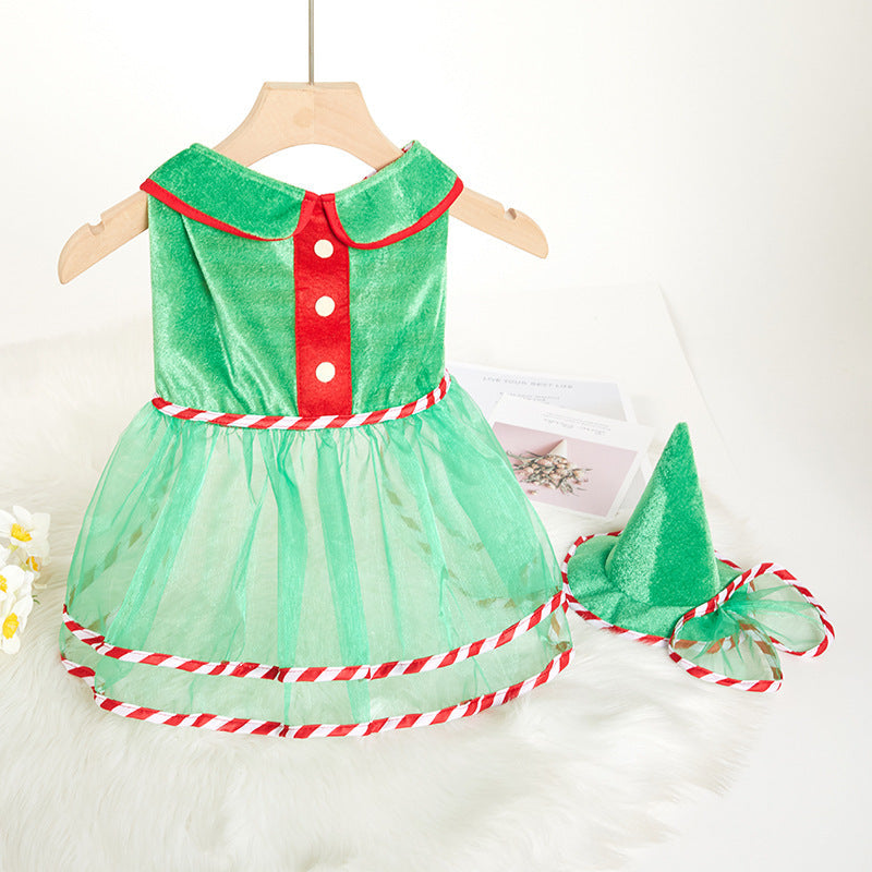 Pet Green Gauze Skirt Hat Suit Cute Dog Holiday Clothing