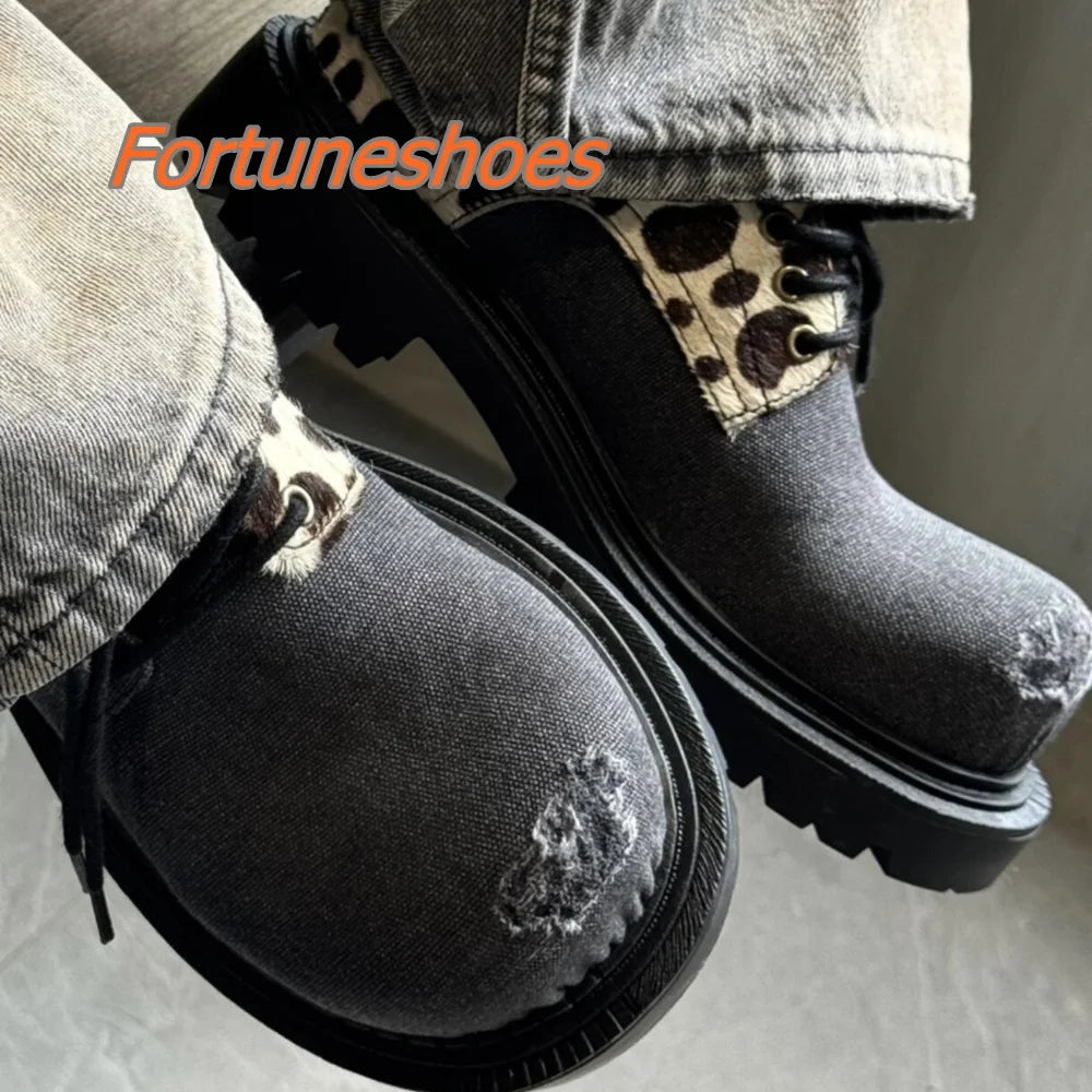 Shallow Patchwork Round Toe Retro Style Platform Shoes