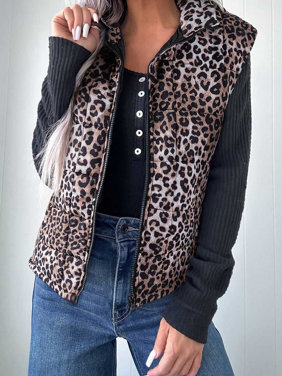 Women's Warm Cotton Vest With European And American Fashion Leopard Print