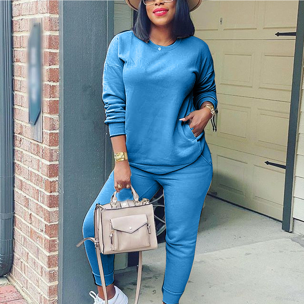 Fashionable Pure Color Thinner Two-piece Sportswear Women