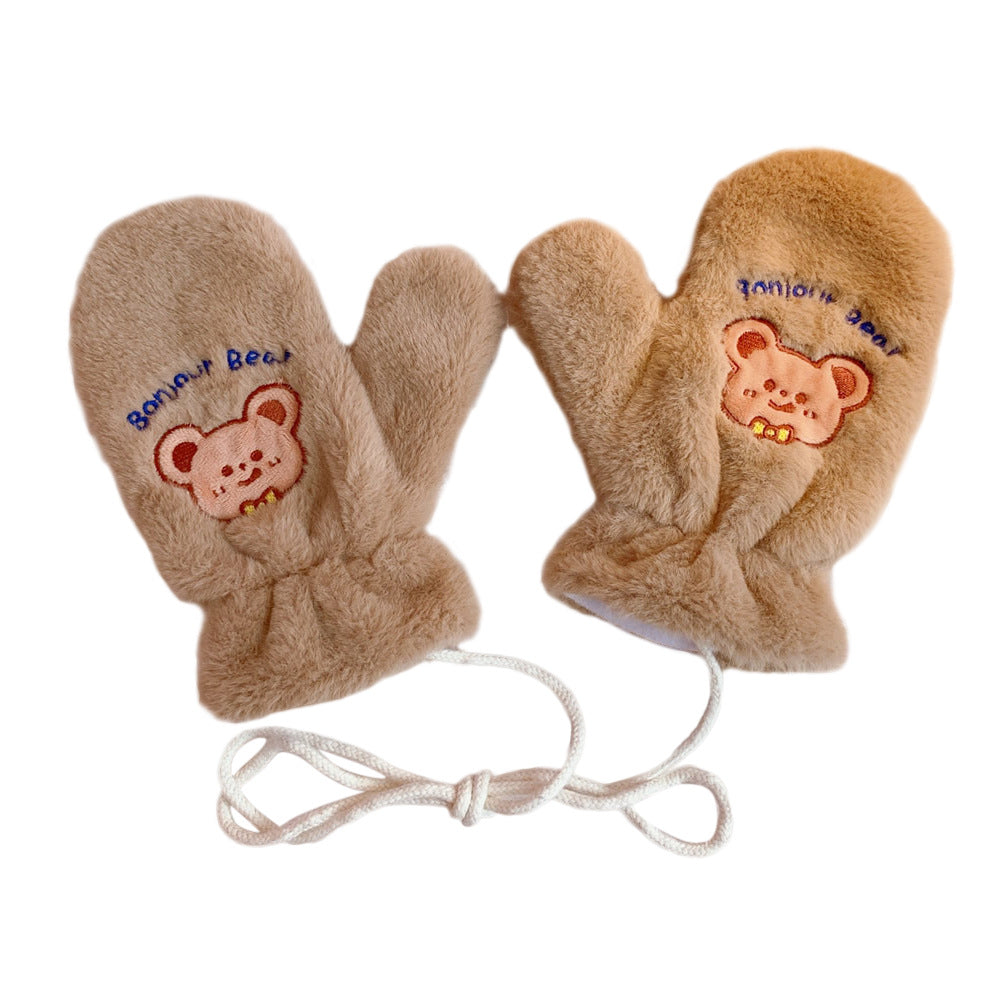Plush Gloves Fleece-lined Thick Windproof Warm Plush Full Finger Halter