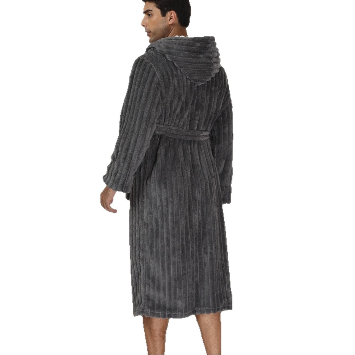 Thick Night-robe Flannel Men's Long Hooded Lace Bathrobe
