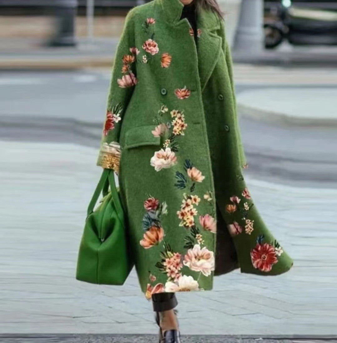 Women's Color Matching Plaid Long-sleeved Coat