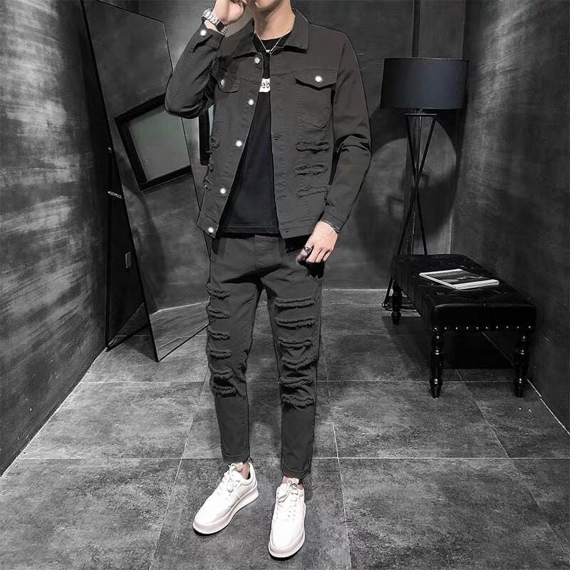 Men's Casual Denim Jacket with Sport Suit Style