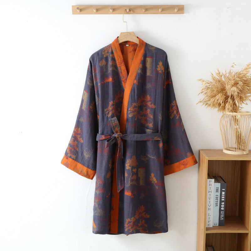 Pure Cotton Jacquard Chinese Style Belt Nightgown