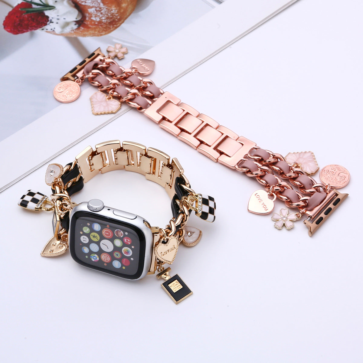 Suitable For Iwatch9 Watch Strap, Small Fragrant Style Iwatchs10 Generation Leather Chain Metal Bracelet