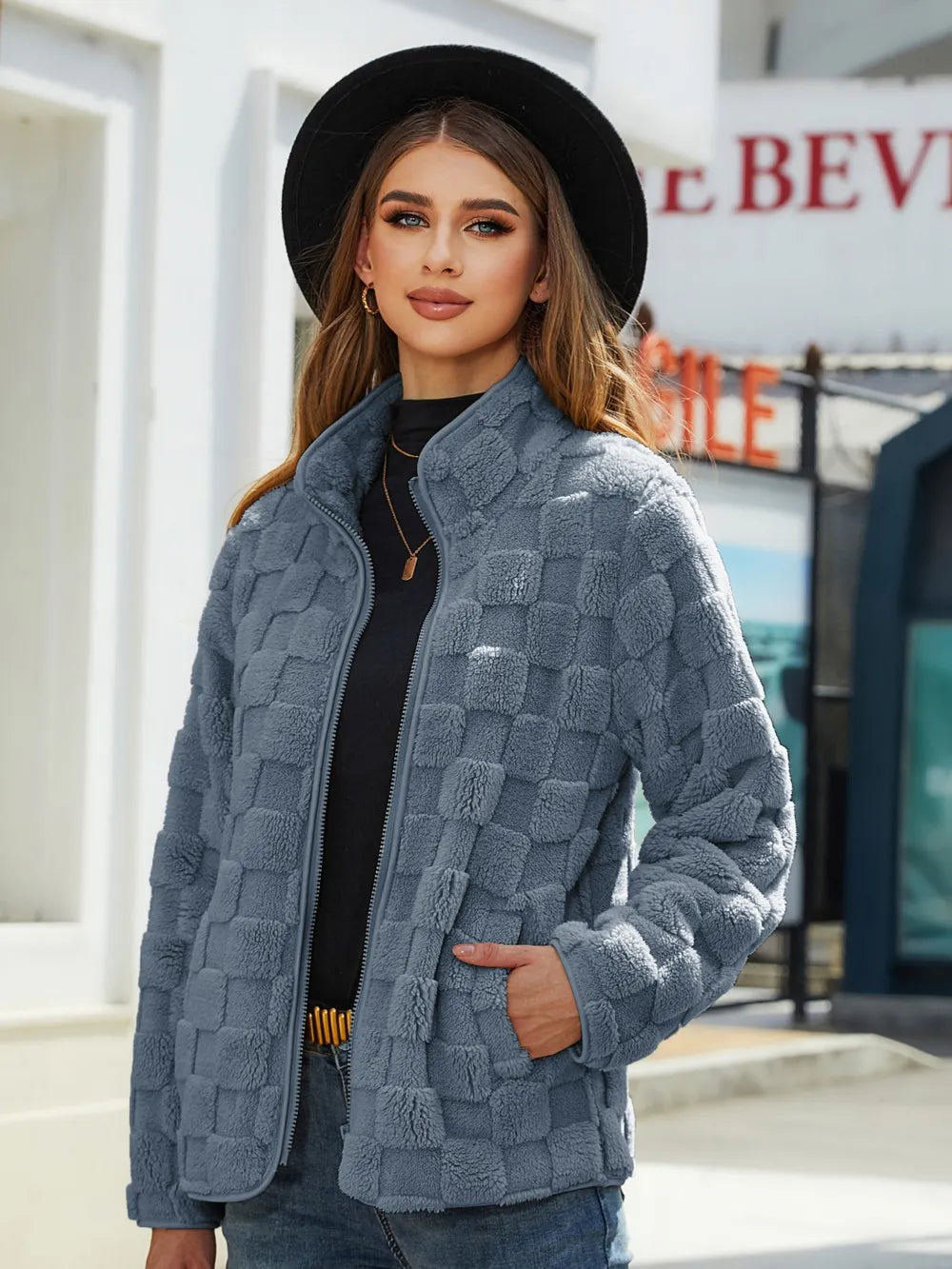 Checkered Zip Up Jacket